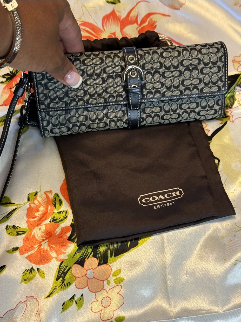 Coach Signature Canvas Buckle Flap Wristlet Wallet w/ Strap + Dust Bag